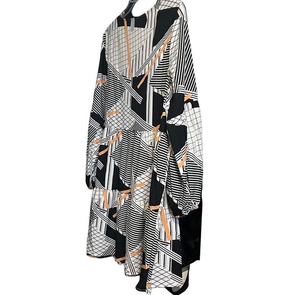 NO MFG. TAG LONG SLV V-NECK MIDI FIT & FLARE WAIST DRESS, WOMENS, XL-BLACK WHITE - Picture 5 of 10